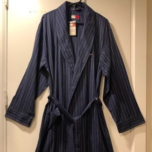 SOLD Tommy Hilfiger cotton premium dressing gown robe nightgown Navy blue stripe